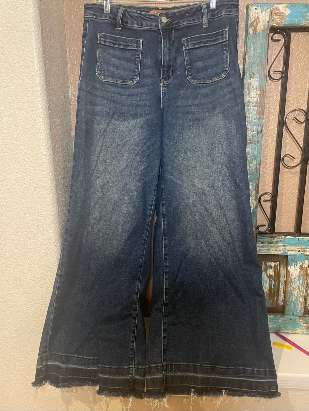 Judy Blue Dark Indigo Wide Leg Patch Pocket Jeans